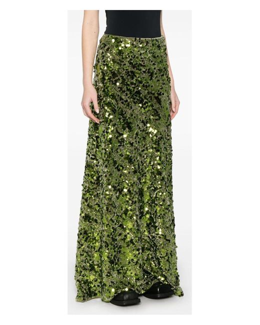 Ganni Green Velvet Sequined Skirt
