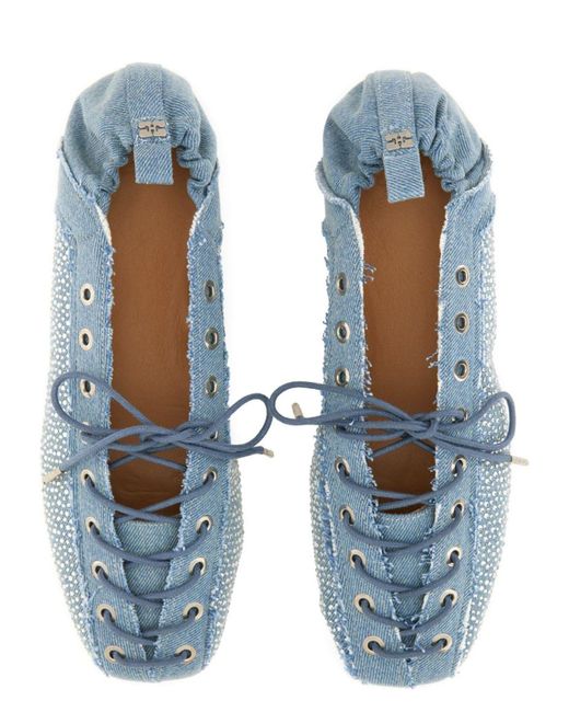 Ganni Blue Laceup Ballerina Sandal