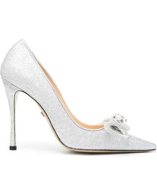 Mach & Mach White Double Bow Glitter High Heel Pumps