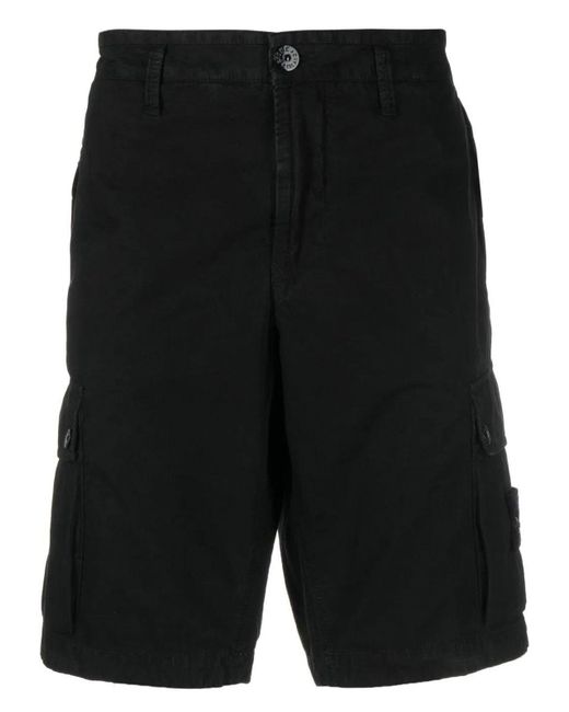 Stone Island Black Logo Cotton Cargo Shorts for men