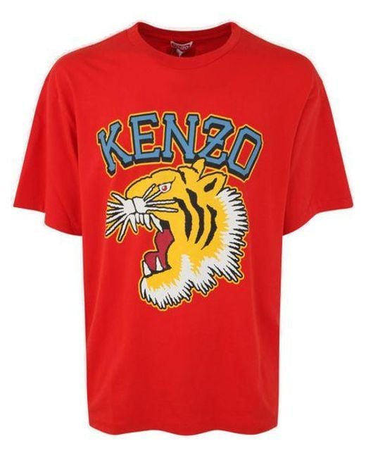 KENZO Tiger Varsity Brand-print Boxy-fit Cotton-jersey T-shirt X in Red for  Men | Lyst