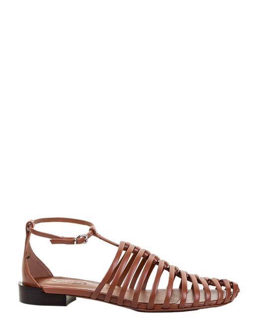 Tod's Brown Calfskin Strap Sandal