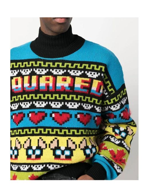 DSquared² Blue Ciro Logo Jacquard Crewneck Knit Sweater for men