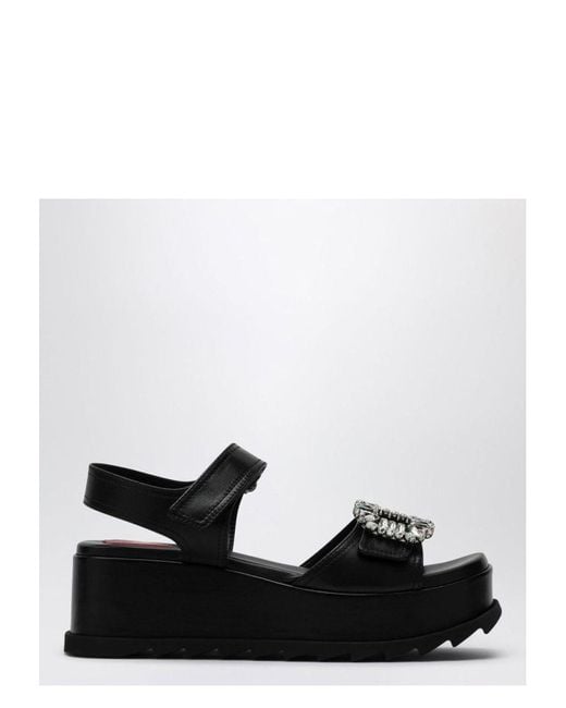 Roger Vivier White Leather Slidy Viv Wedge Sandals