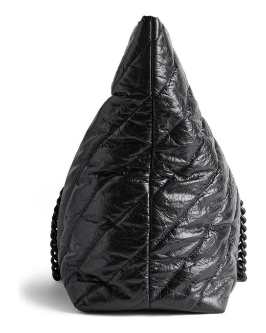 CRUSH LARGE TOTE BAG 46 IN BLACK QUILTED CALFSKIN SILVER HARDWARE