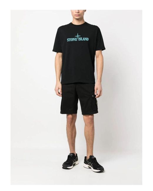 Stone Island Black Logo Cotton Cargo Shorts for men