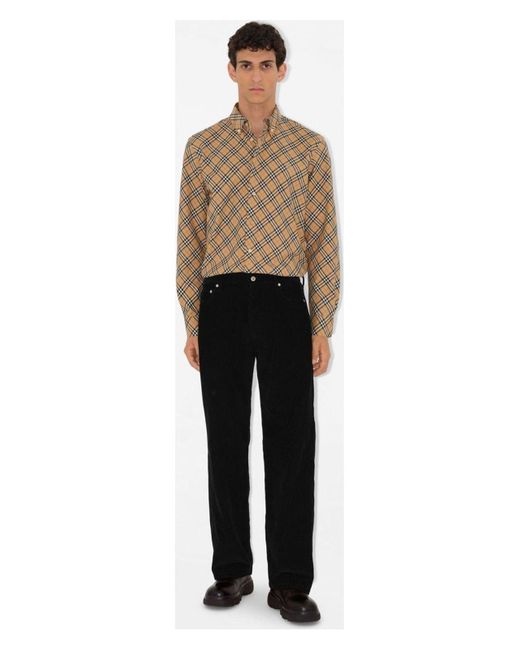 Burberry Brown Button-Down Shirt With Check Pattern for men