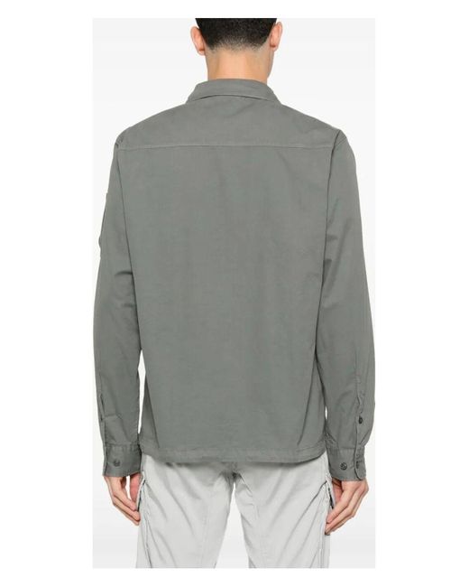 C P Company Gray Organic Gabardine Full Zip Overshirt for men