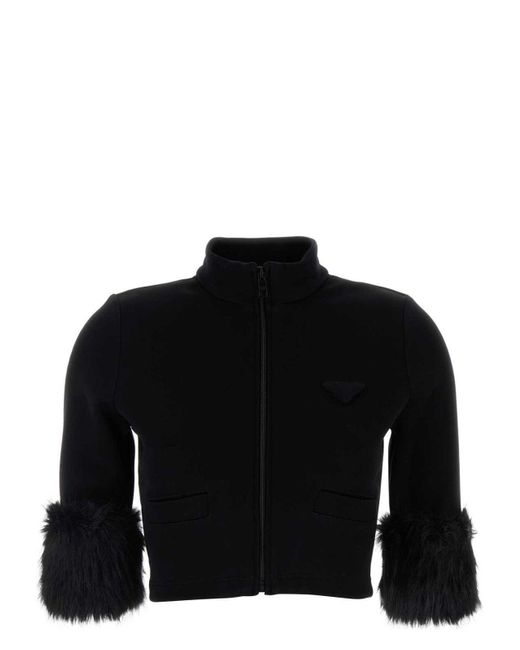 Prada Cotton Blend Jacket in Black | Lyst