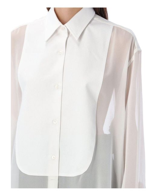 Stella McCartney S Wave Silk Chiffon Tuxedo Shirt in White Lyst UK