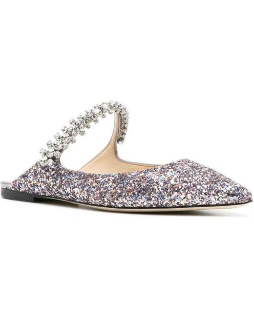 Jimmy Choo Black Bing Flat Crystal Strap Glitter Mules