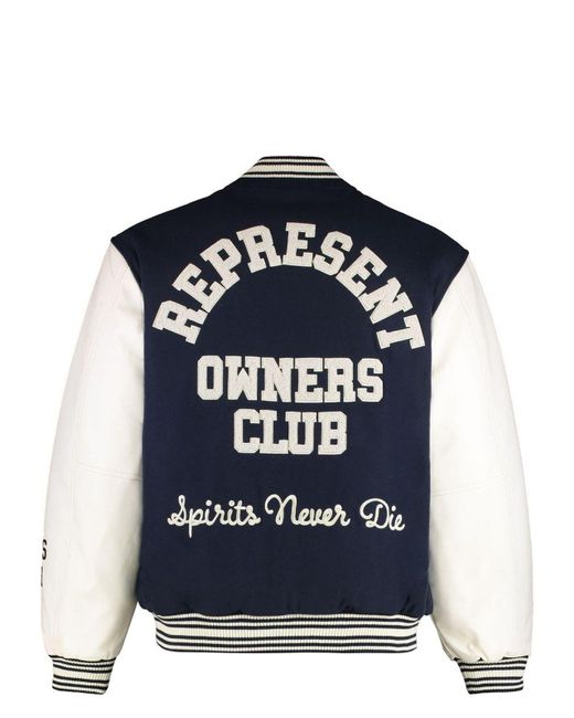 Represent Blue Wool And Faux Leather Bomber Jacket for men