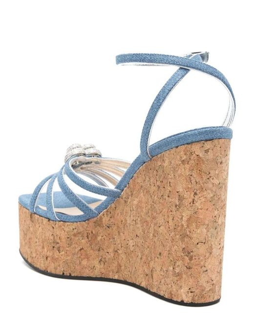 Mach & Mach Blue Double Heart Cork Wedge Sandals 120Mm