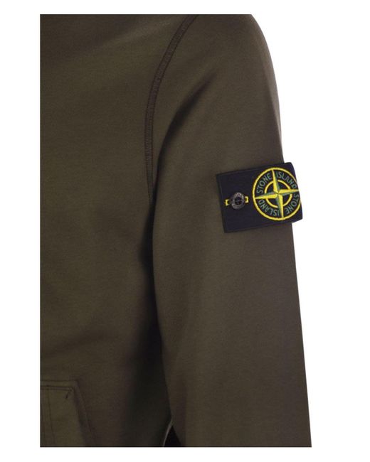 Stone Island Green Sweatshirt With Zip And Drawstring Hood for men