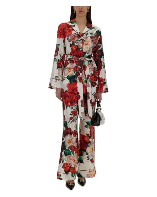 Dolce & Gabbana Red Rose Print Pajama Pants