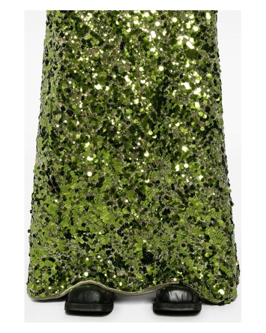 Ganni Green Velvet Sequined Skirt