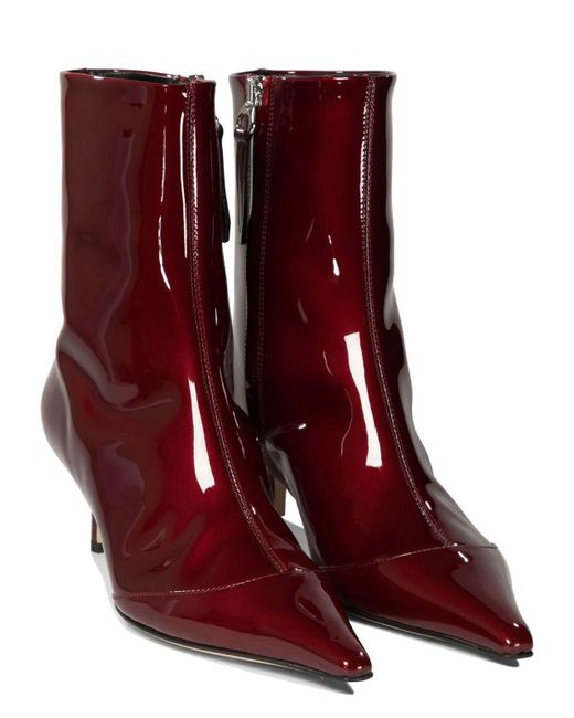 Aeyde Red "Roe" Patent Leather Ankle Boots