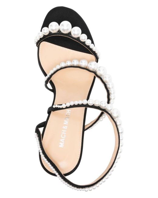 Mach & Mach Sirene Satin Round Toe Pearl Sandals in Black