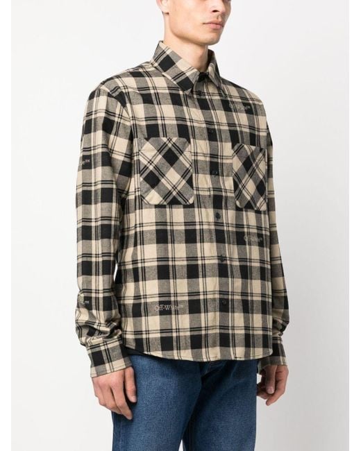 Off-White c/o Virgil Abloh Brown Check-print Flannel Shirt for men