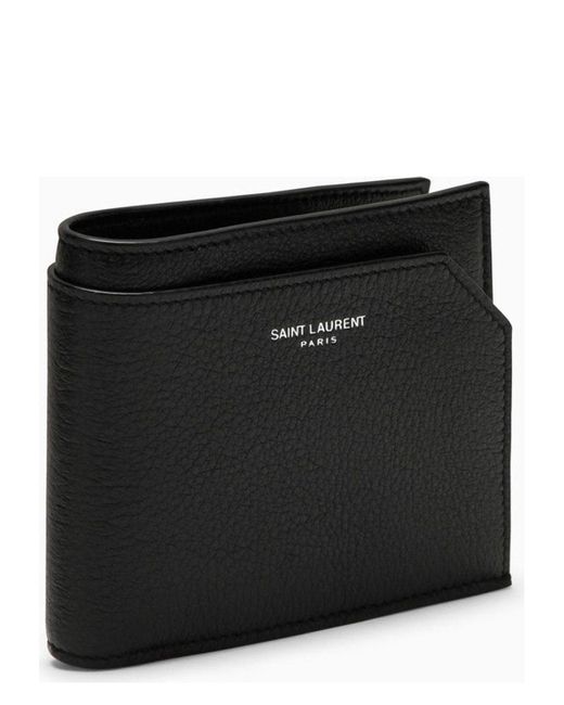 Saint Laurent Black Grained Leather East/West Wallet With Coin Purse for men