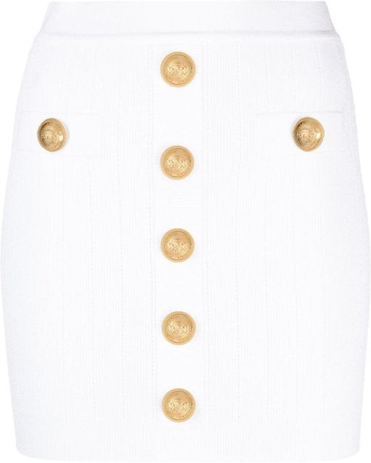 Balmain White High Waist Buttoned Mini Skirt