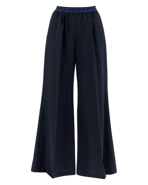 Marni Blue Midnight Wool Wide-Leg Pant