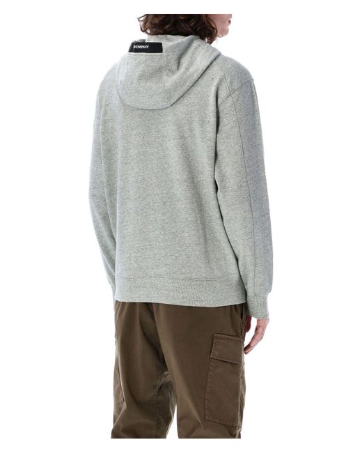 C P Company Gray Diagonal Raised Fleece Lens Hooded Sweatshirt for men