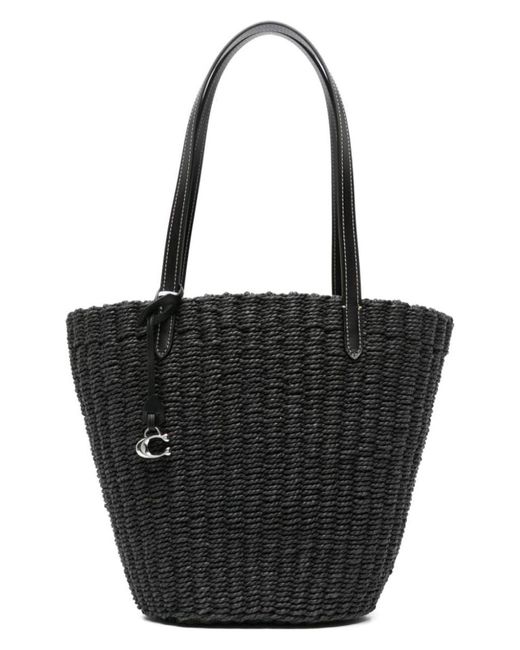 COACH Black Straw Tote Bag