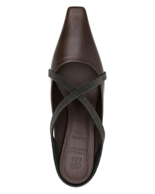 サンダル・ミュール BRUNELLO CUCINELLI SQUARE POINTED SANDALS (MZSLC2967 C9122) Brunello Cucinelli Pointed toe sandals with cross strap
