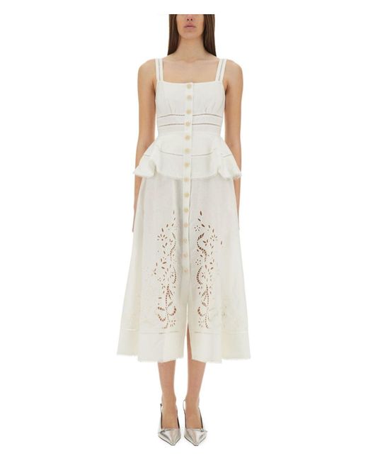 Self-Portrait White Peplum Midi Dress