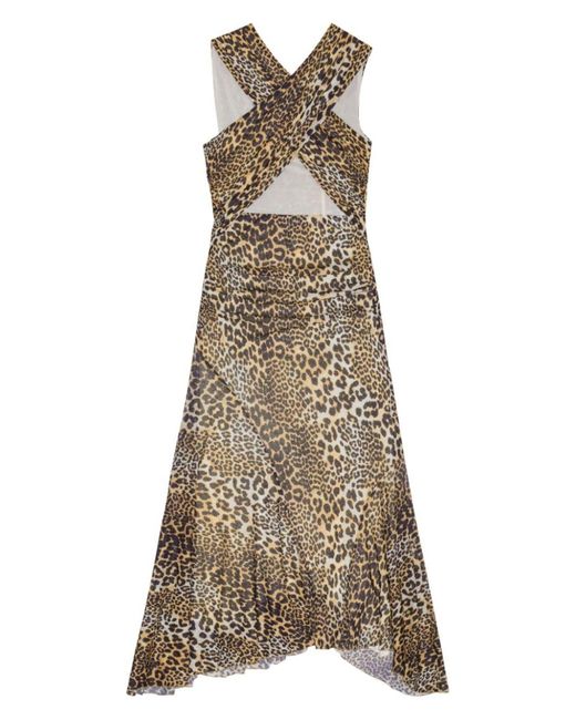 Ganni Natural Leopard Print Midi Dress