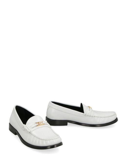 Céline White Triompheluco Leather Loafers