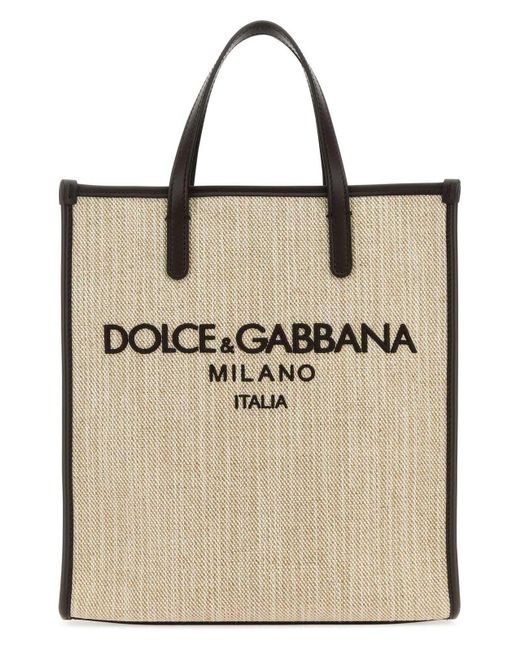 トートバッグ Dolce & Gabbana Sand canvas small shopping bag Dolce & Gabbana Sand Canvas Small Shopping Bag in Natural | Lyst