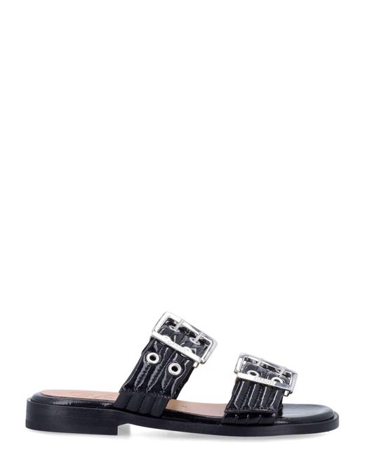Ganni White Feminine Buckle Two-Strap Sandals