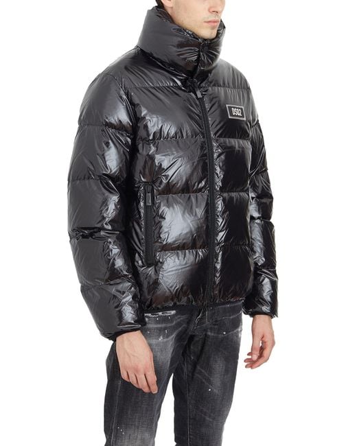 DSquared² Gray Down Jacket With Logo Application for men