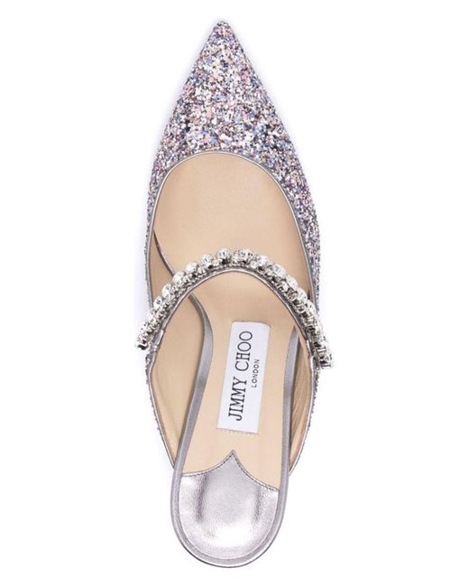 Jimmy Choo White Glitter Crystal Strap Stilettos Pumps