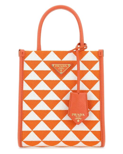 Prada Orange Embroidered Fabric Micro Symbole Handbag