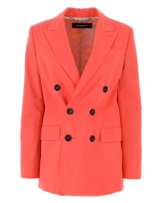 DSquared² Pink Coral Stretch Polyester Blend New York Blazer