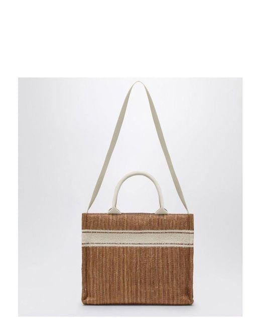 Marni White Two-Tone Raffia Small Shopping Bag