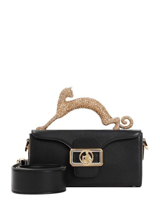 Lanvin Black Pencil Bag Nano Cat Handle Strass