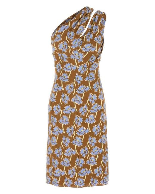 ワンピース Versace Printed Stretch Crepe One-Shoulder Dress Versace Printed Stretch Crepe One-Shoulder Dress | Lyst