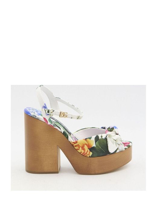 Dolce & Gabbana White Jacquard Platform Sandals