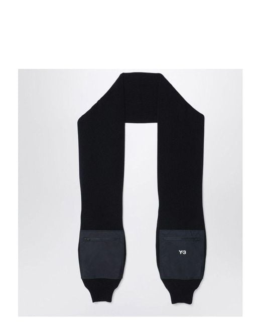 Y-3 Blue Wool And Nylon Scarf With Sleeves for men