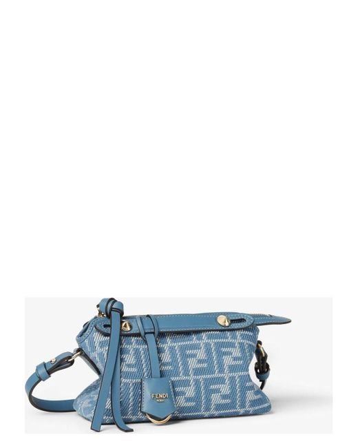 Fendi Blue Embroidered Fabric Mini By The Way Handbag