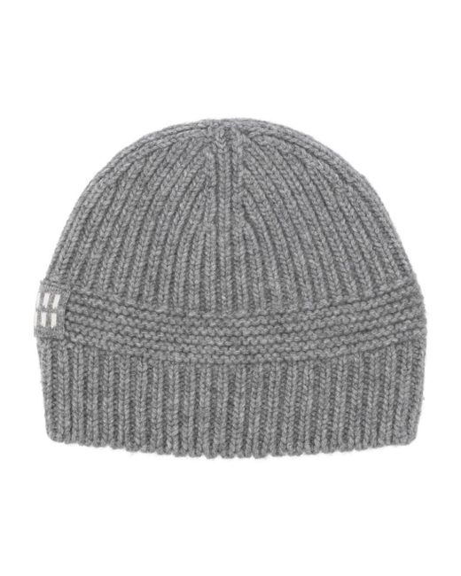 Miu Miu Gray Logo-Patch Beanie Hat