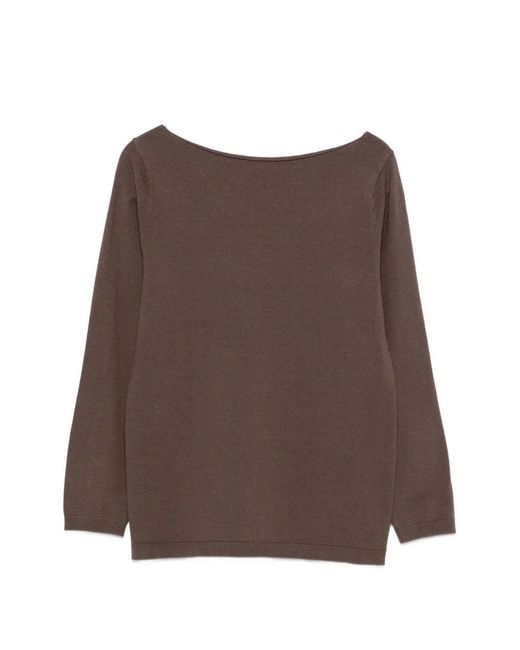 Alpha Studio Brown Boat Neck Sweater