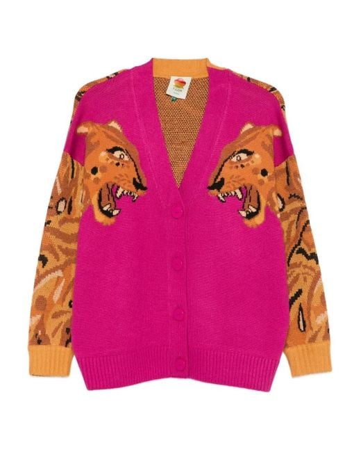 FARM Rio Tiger-Motif Cardigan in Pink | Lyst UK