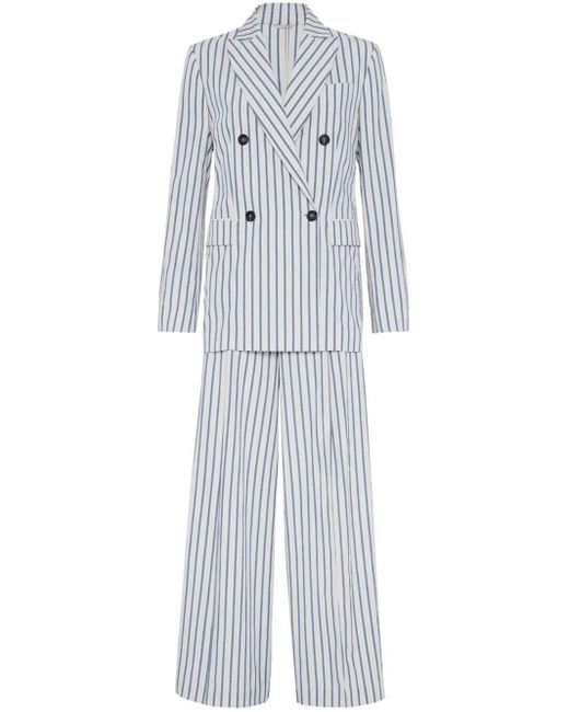 Brunello Cucinelli White Striped Cotton Suit