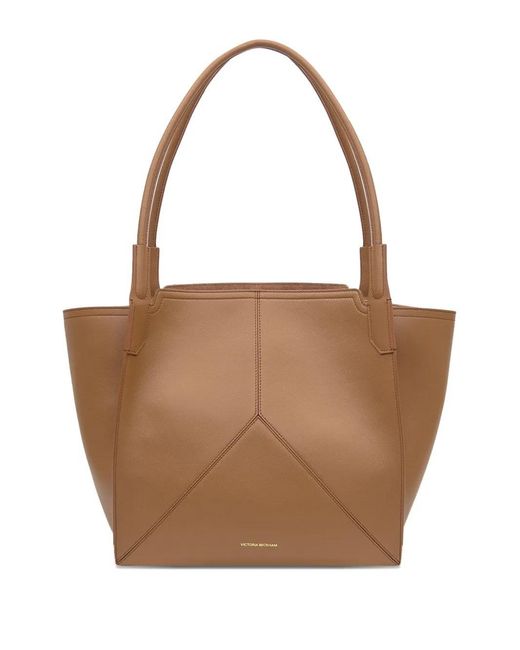 Victoria Beckham Brown Victoria Dark Tan Cmooth Calf Leather Unstructured Tote Bag With V-Stitching