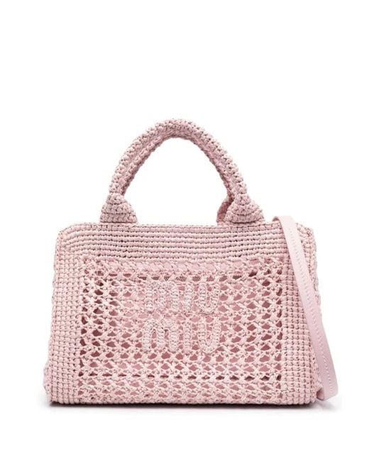 Miu Miu Pink Crochet-knit Tote Bag